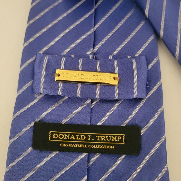 Donald Trump Stripe Tie Silk Blue & White - Picture 8 of 9